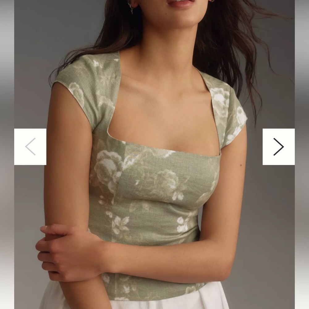 Reformation Cora linen top in green